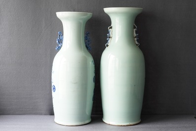 A pair of Chinese powder blue ground yenyen vases and two celadon vases, 19th C.