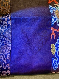 A Chinese embroidered turquoise-ground five-clawed dragon robe, 'jifu', 19th C.