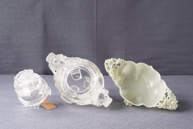 Two Chinese jade and rock crystal censers, 20th C.