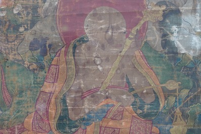 A large 'Three Arhat' thangka, Sino-Tibet, 18th C.