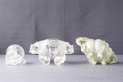 Two Chinese jade and rock crystal censers, 20th C.