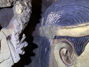 A large Chinese gilt and painted wood figure of Buddha, 19th C.