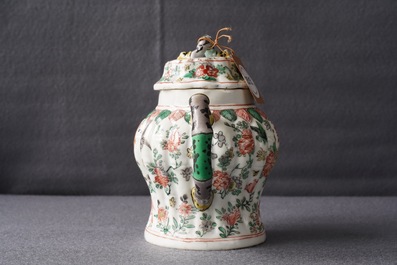 A Chinese famille verte teapot and cover, Kangxi