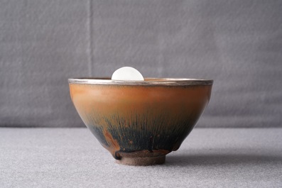 A Chinese silver-mounted Jian 'hare's fur' bowl, Song