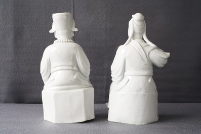 Deux figures de Guandi et Zhenwu en porcelaine blanc de Chine de Dehua, 18/19&egrave;me