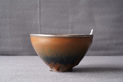 A Chinese silver-mounted Jian 'hare's fur' bowl, Song