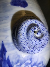 A pair of Chinese blue and white 'fish and crab' vases, Kangxi mark, 19th C.