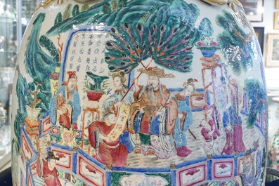 A large Chinese famille rose 'immortals' vase, 19th C.