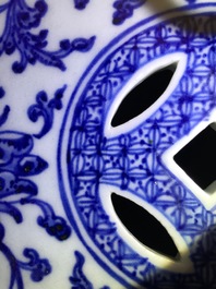 An octagonal Chinese blue and white 'lotus scroll' garden seat, Qianlong