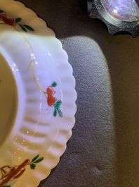 Six tasses et soucoupes en porcelaine de Chine famille verte, Kangxi