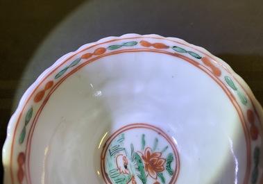 Six tasses et soucoupes en porcelaine de Chine famille verte, Kangxi