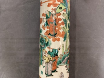 A Chinese celadon crackle-glazed vase and a famille verte vase, 19th C.