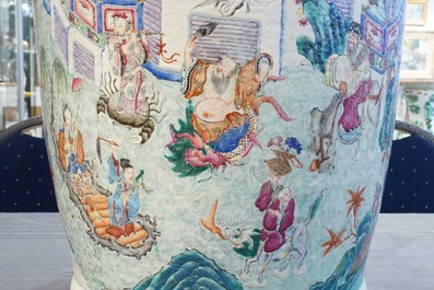 A large Chinese famille rose 'immortals' vase, 19th C.
