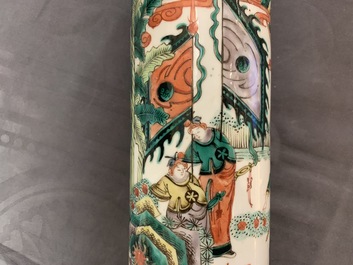 A Chinese celadon crackle-glazed vase and a famille verte vase, 19th C.