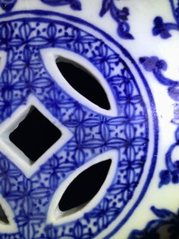 An octagonal Chinese blue and white 'lotus scroll' garden seat, Qianlong
