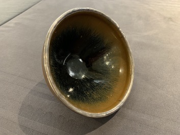 A Chinese silver-mounted Jian 'hare's fur' bowl, Song