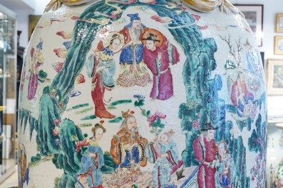 A large Chinese famille rose 'immortals' vase, 19th C.