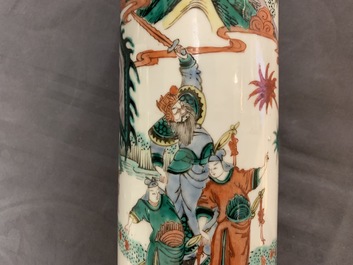 A Chinese celadon crackle-glazed vase and a famille verte vase, 19th C.