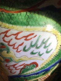 A pair of Chinese wucai &lsquo;dragon and phoenix&rsquo; vases, Transitional period