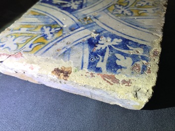 Three ornamental Antwerp maiolica tiles, 16th C.