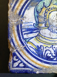 Vier majolica tegels uit de kapel van F&egrave;re-en-Tardenois, atelier Guido Andries, Antwerpen, ca. 1530