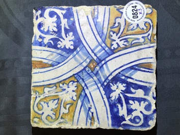 Three ornamental Antwerp maiolica tiles, 16th C.