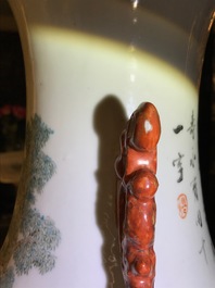 A Chinese qianjiang cai vase with figures in a landscape, 19/20th C.