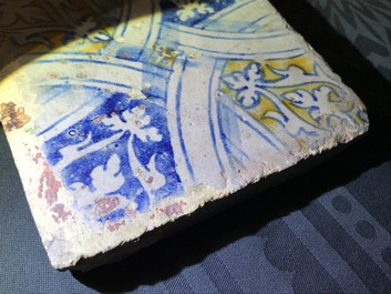 Three ornamental Antwerp maiolica tiles, 16th C.