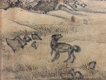 Korean school: Figures in a landscape, ink on paper, Joseon, 18/19th C.
