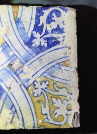 Three ornamental Antwerp maiolica tiles, 16th C.