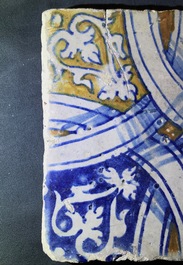 Three ornamental Antwerp maiolica tiles, 16th C.