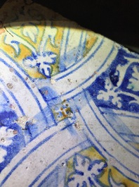 Three ornamental Antwerp maiolica tiles, 16th C.