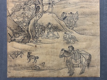 Korean school: Figures in a landscape, ink on paper, Joseon, 18/19th C.