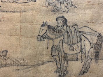 Korean school: Figures in a landscape, ink on paper, Joseon, 18/19th C.