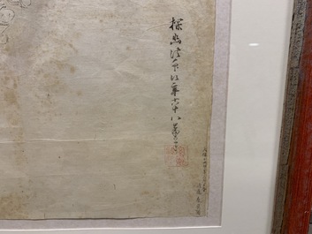 Kondo Harumasa (Japan, 19e eeuw): Drie dansende jongens, aquarel en inkt op papier, Edo, 19e eeuw