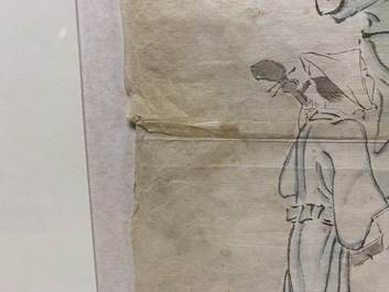 Kondo Harumasa (Japan, 19e eeuw): Drie dansende jongens, aquarel en inkt op papier, Edo, 19e eeuw
