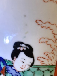 A Chinese wucai rouleau vase, 19th C.
