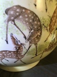 A Chinese qianjiang cai hu-shaped deer vase, 19/20th C.