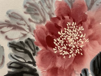 Gao Yihong (1908-1982): Pivoines &eacute;panouies, encre et couleur sur papier, dat&eacute;e 1971