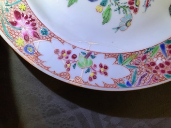 Sept assiettes en porcelaine de Chine famille rose, Yongzheng/Qianlong