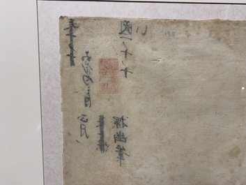 Kondo Harumasa (Japan, 19e eeuw): Drie dansende jongens, aquarel en inkt op papier, Edo, 19e eeuw