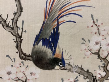 Chinese school: Birds among flowering branches, ink and watercolour on silk, 18/19th C.
