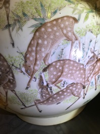 A Chinese qianjiang cai hu-shaped deer vase, 19/20th C.