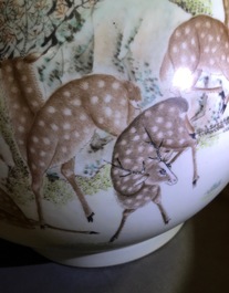 A Chinese qianjiang cai hu-shaped deer vase, 19/20th C.