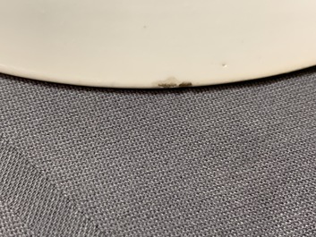A pair of Chinese famille verte on powder blue ground plates, Kangxi