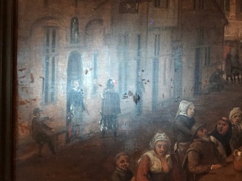 Vlaamse school: Kermistafereel met feesttafel, olie op paneel, 17e eeuw