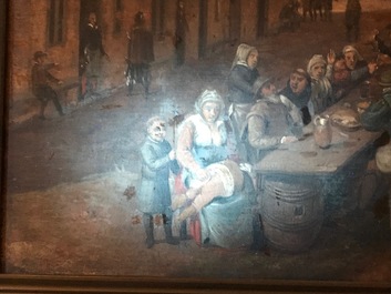 Vlaamse school: Kermistafereel met feesttafel, olie op paneel, 17e eeuw