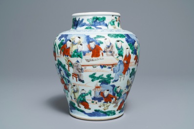 A Chinese wucai '100 boys' baluster vase, Transitional period