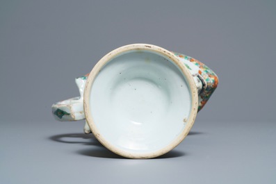 A rare Chinese famille verte ewer after a European silver model, Kangxi