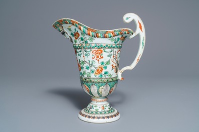 A rare Chinese famille verte ewer after a European silver model, Kangxi